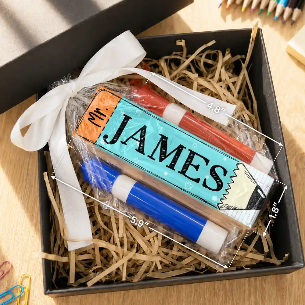 Custom Colorful Pencil Teacher's Name - Personalized Whiteboard Eraser & Marker Set