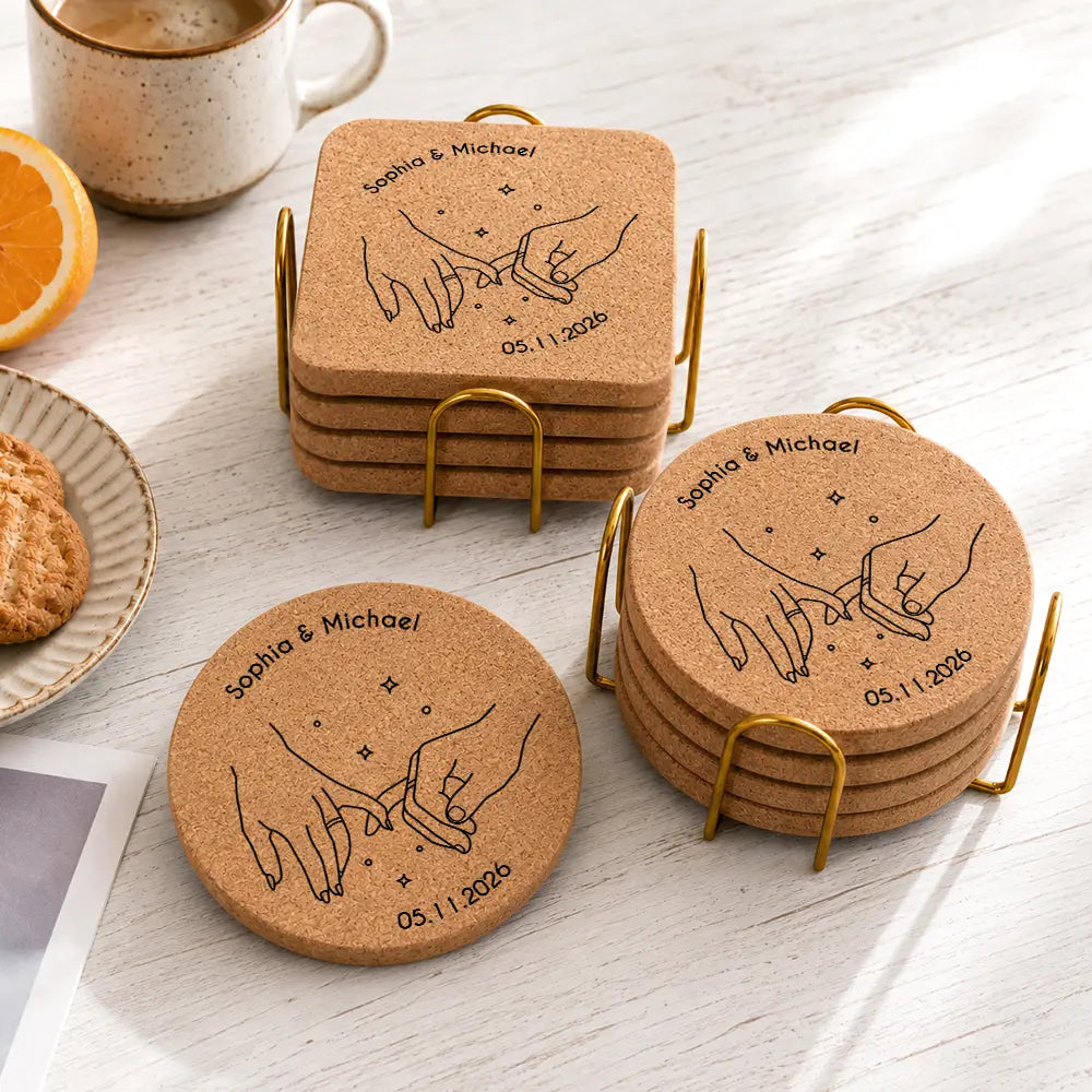 Custom Name And Date Wedding Favors - Personalized Cork Coaster