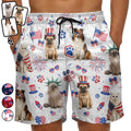 Custom Photo 3D Cartoon With US Accessories Happy Summer Dog Cat Pet - Personalized Unisex Beach Shorts
