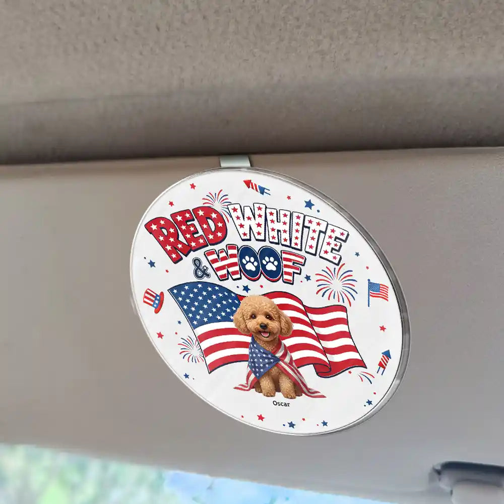 Custom Photo 3D Cartoon With US Accessories Red White Woof - Personalized Custom Shaped Acrylic Car Visor Clip