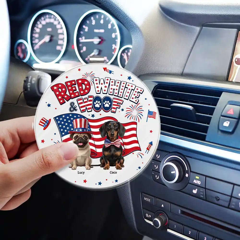 Custom Photo 3D Cartoon With US Accessories Red White Woof - Personalized Custom Shaped Acrylic Car Visor Clip