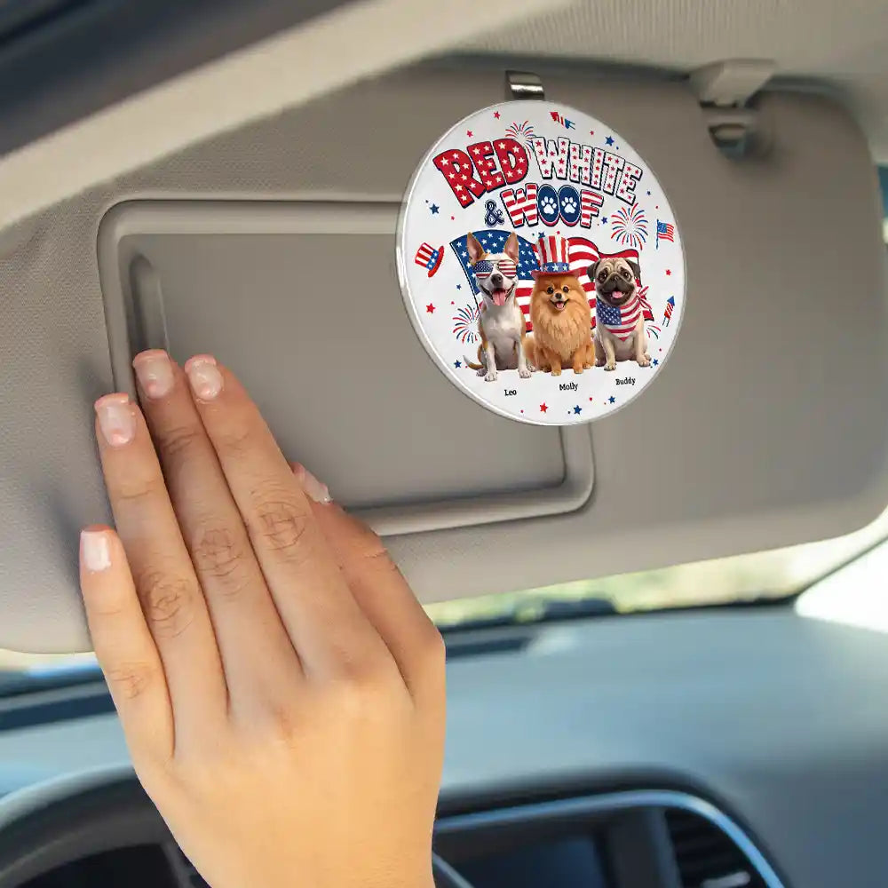 Custom Photo 3D Cartoon With US Accessories Red White Woof - Personalized Custom Shaped Acrylic Car Visor Clip