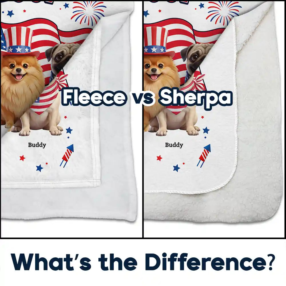 Custom Photo 3D Cartoon With US Accessories Red White Woof - Personalized Fleece Blanket, Sherpa Blanket