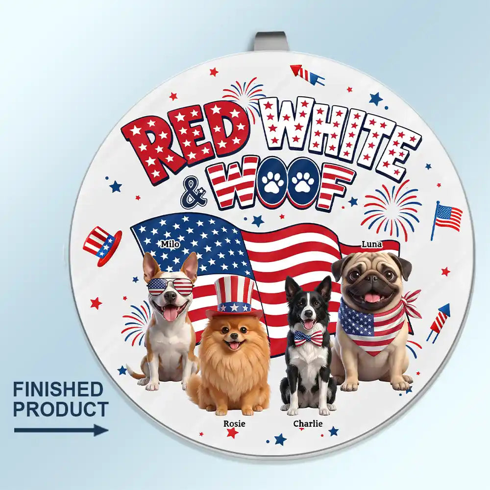 Custom Photo 3D Cartoon With US Accessories Red White Woof - Personalized Custom Shaped Acrylic Car Visor Clip
