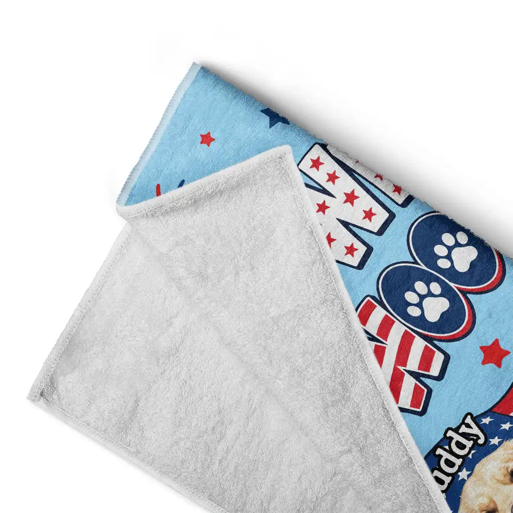 Custom Photo 3D Cartoon With US Accessories Red White Woof - Personalized Beach Towel