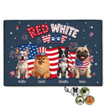 Custom Photo 3D Cartoon With US Accessories Red White Woof - Personalized Doormat