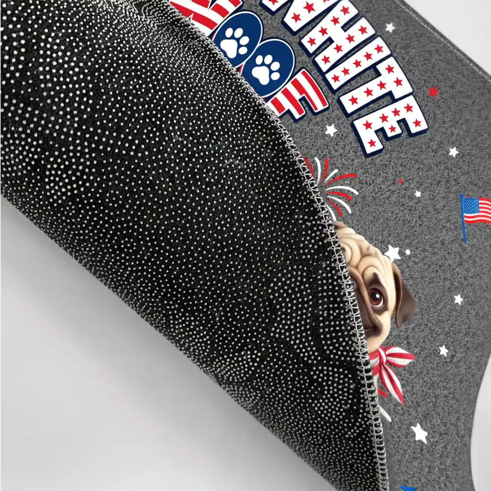 Custom Photo 3D Cartoon With US Accessories Red White Woof - Personalized Doormat