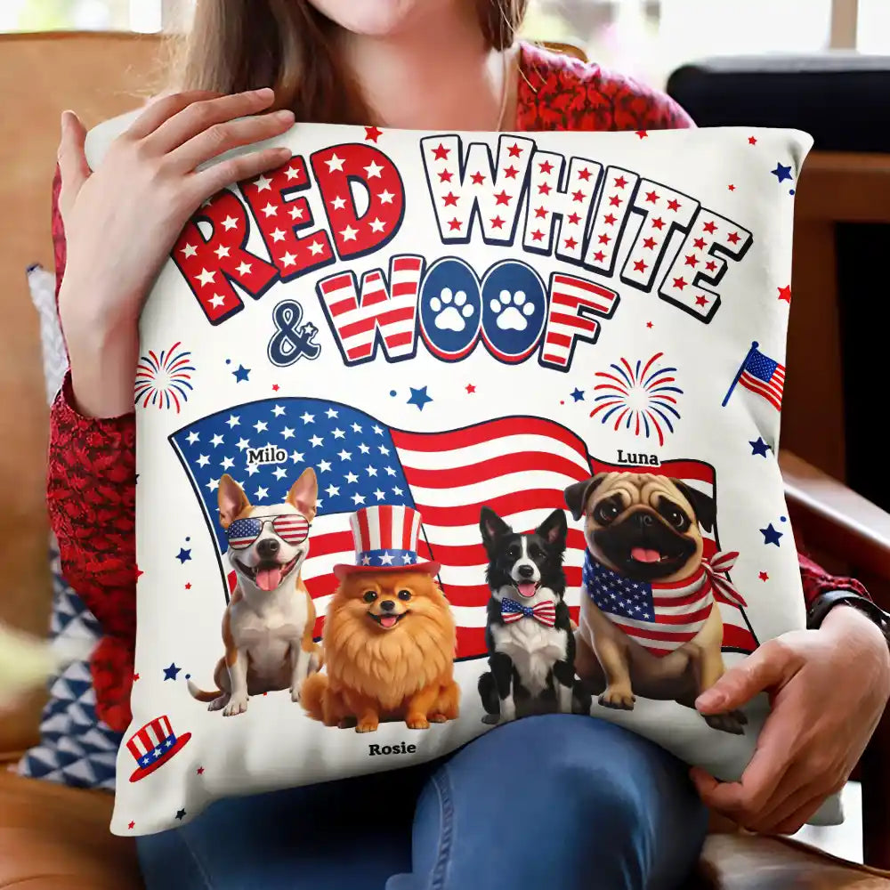 Custom Photo 3D Cartoon With US Accessories Red White Woof - Personalized Pillow
