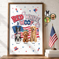 Custom Photo 3D Cartoon With US Accessories Red White Woof - Personalized Poster