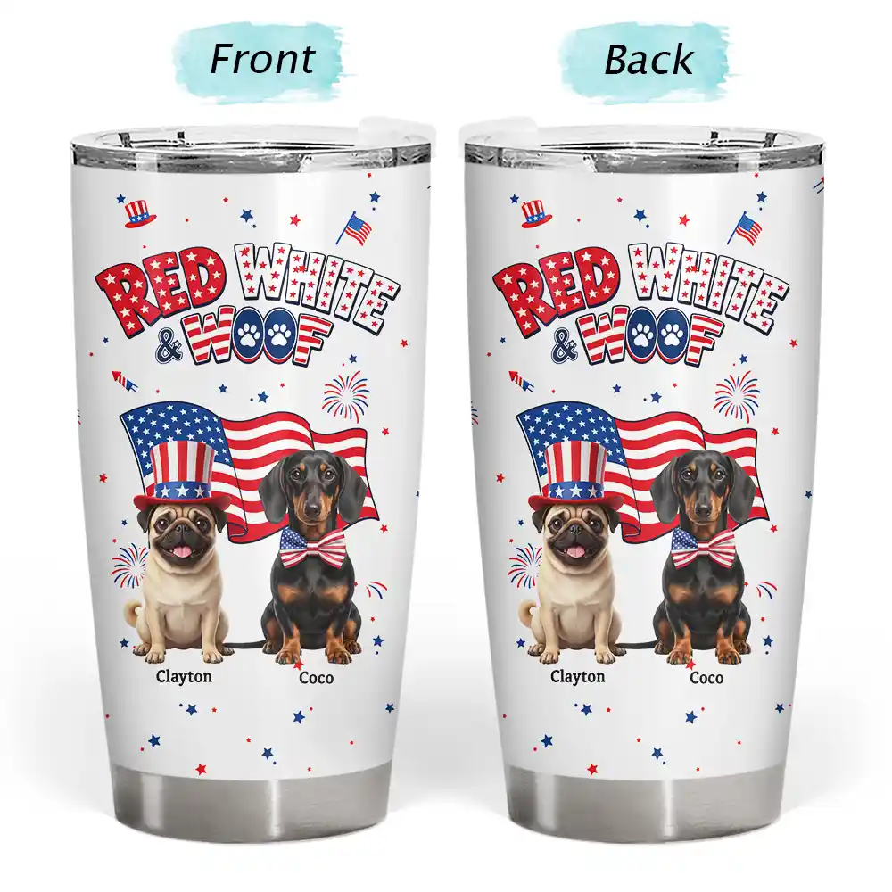 Custom Photo 3D Cartoon With US Accessories Red White Woof - Personalized Tumbler