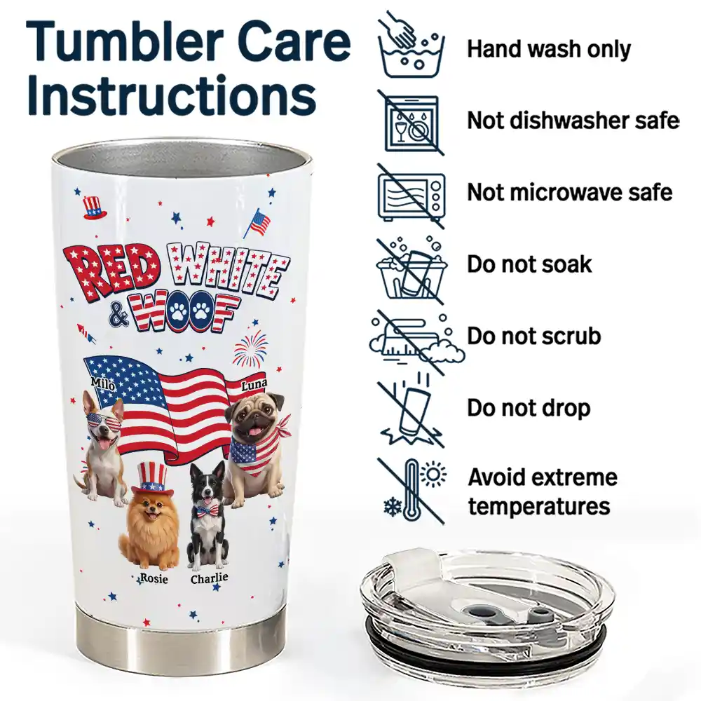 Custom Photo 3D Cartoon With US Accessories Red White Woof - Personalized Tumbler