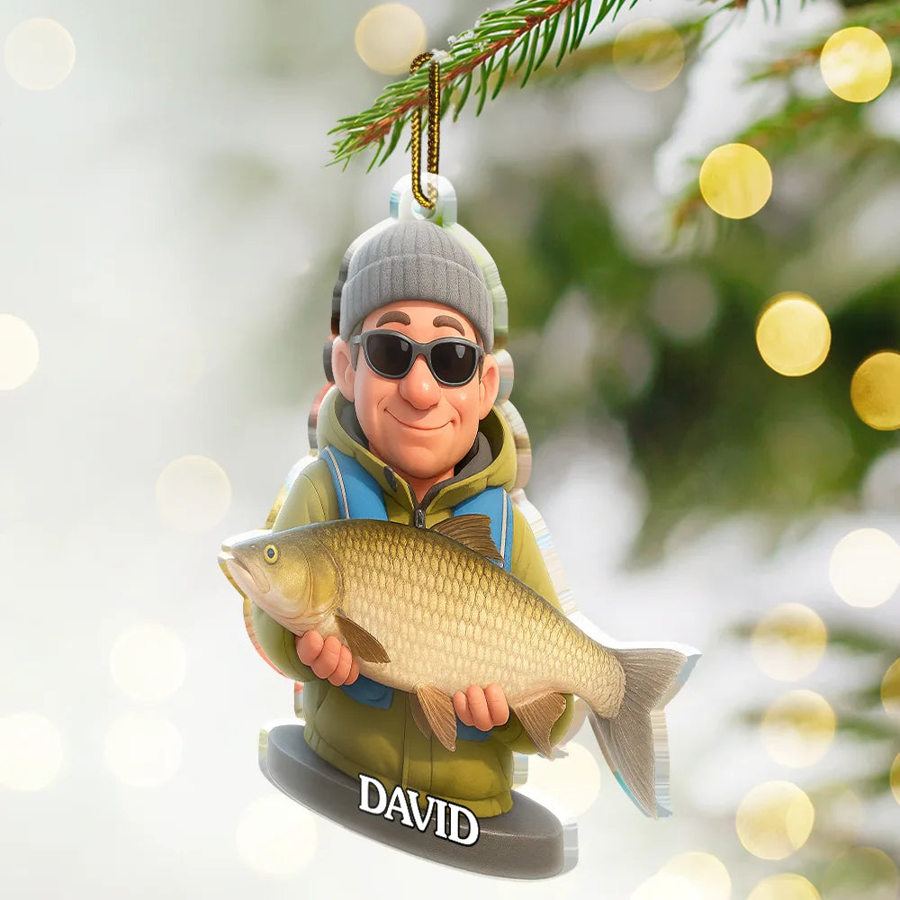 Custom Photo 3D Effect Figure Art Fishing Fisherman - Personalized Custom Shaped Acrylic Ornament