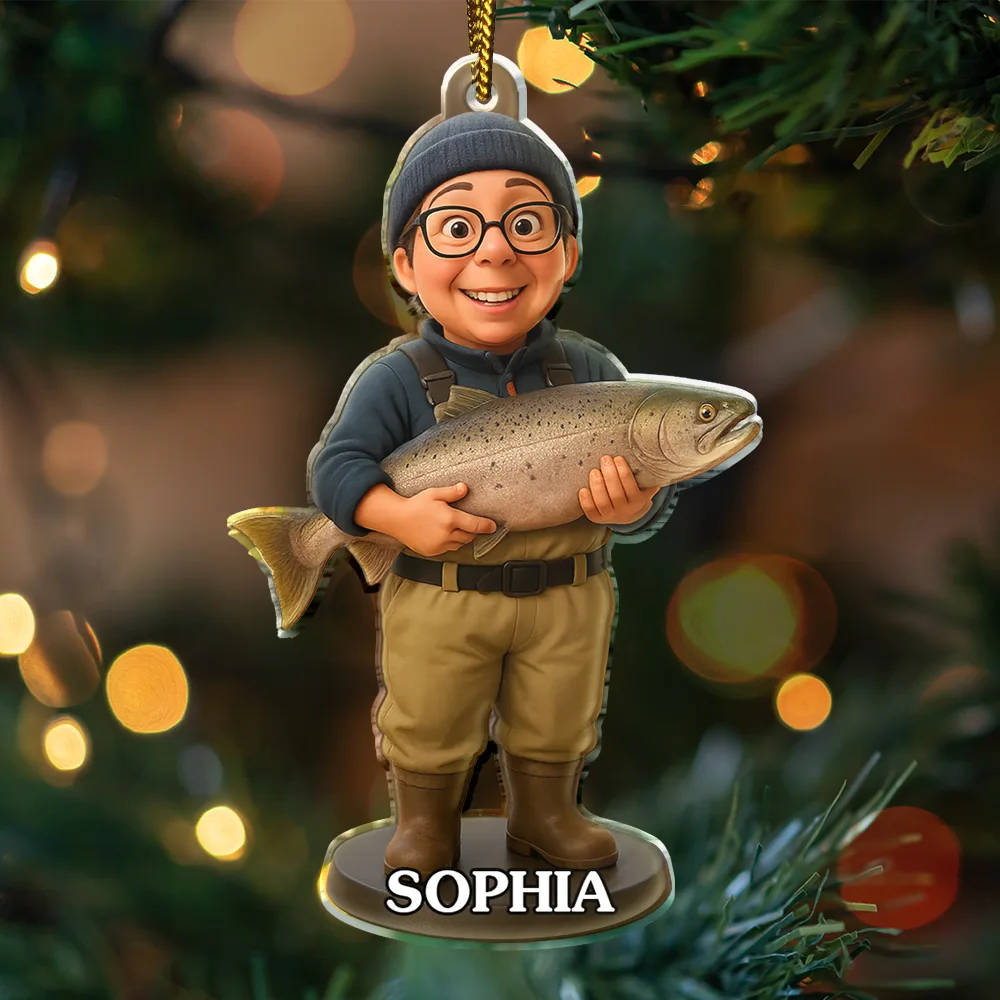 Custom Photo 3D Effect Figure Art Fishing Fisherman - Personalized Custom Shaped Acrylic Ornament
