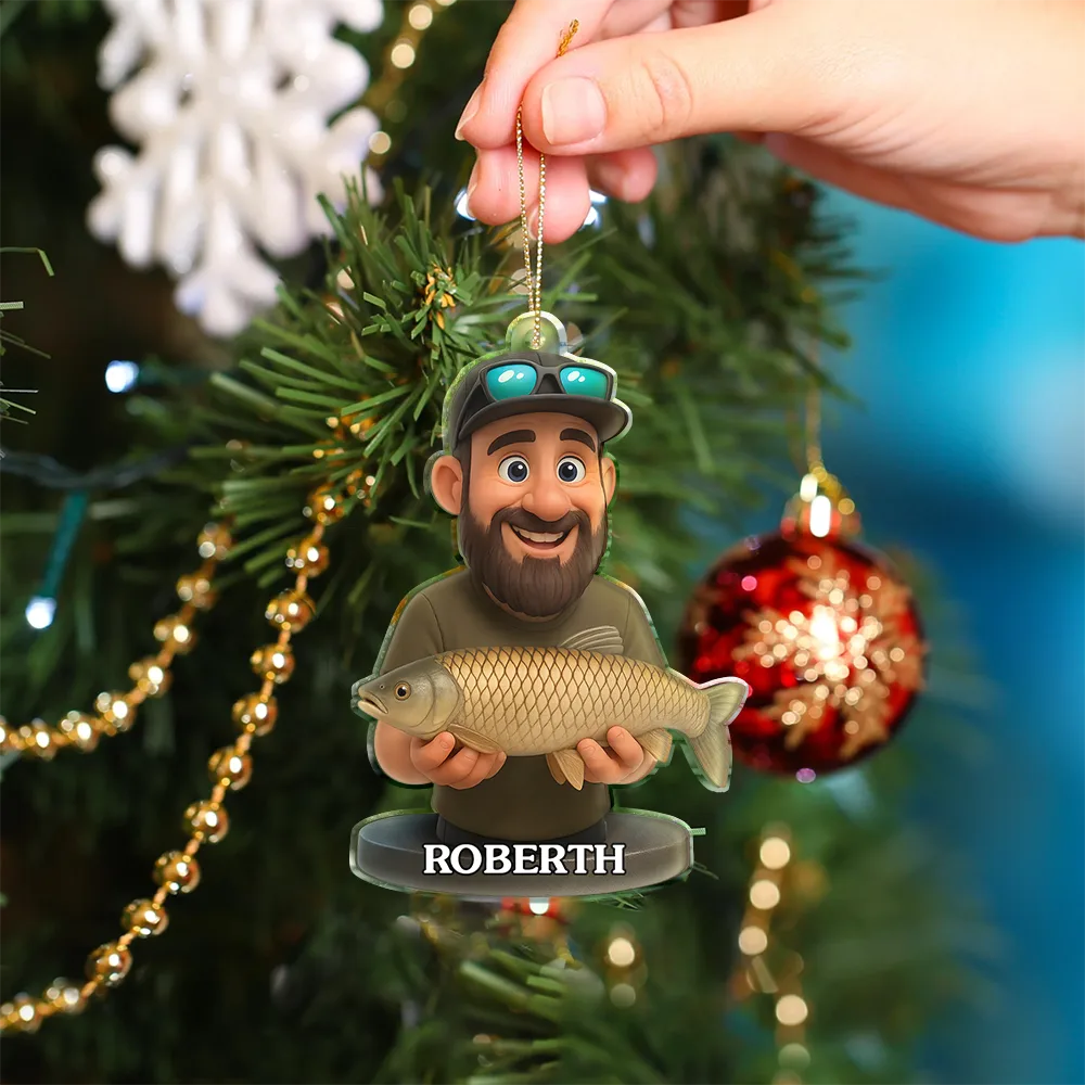 Custom Photo 3D Effect Figure Art Fishing Fisherman - Personalized Custom Shaped Acrylic Ornament