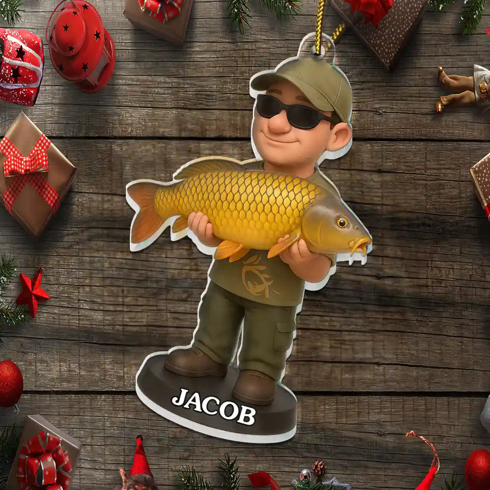 Custom Photo 3D Effect Figure Art Fishing Fisherman - Personalized Custom Shaped Acrylic Ornament