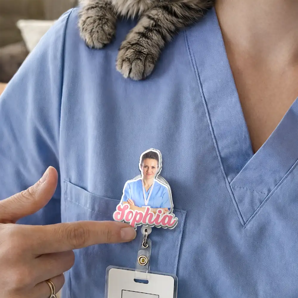 Custom Photo 3D Effect Nurse Name - Personalized Badge Reel