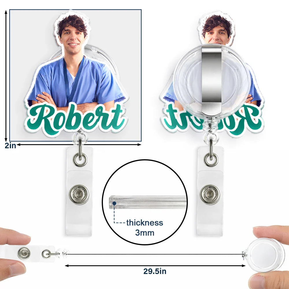 Custom Photo 3D Effect Nurse Name - Personalized Badge Reel