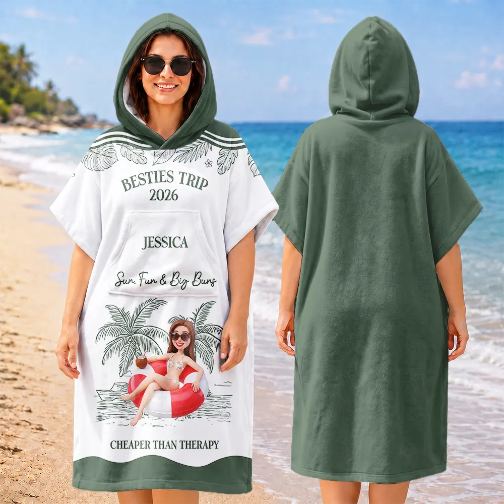 Custom Photo 3D Girls Trip Summer Concept - Personalized Hooded Poncho Towel