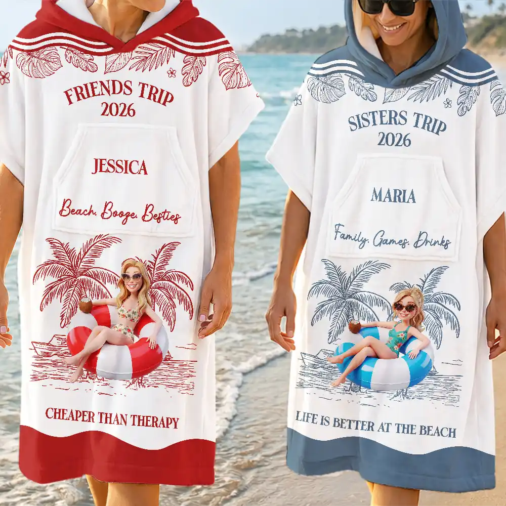 Custom Photo 3D Girls Trip Summer Concept - Personalized Hooded Poncho Towel