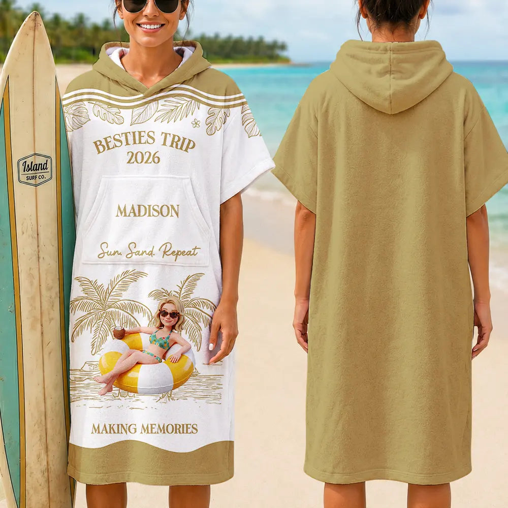 Custom Photo 3D Girls Trip Summer Concept - Personalized Hooded Poncho Towel