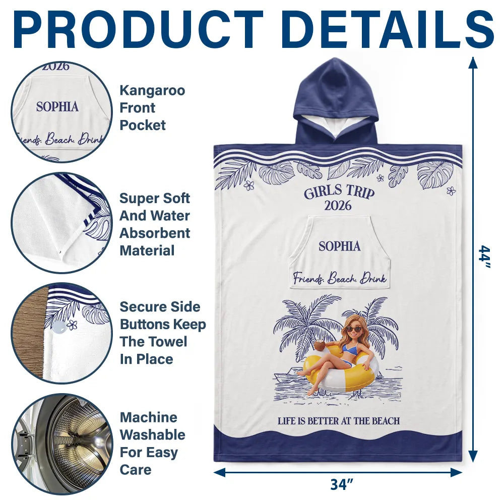 Custom Photo 3D Girls Trip Summer Concept - Personalized Hooded Poncho Towel