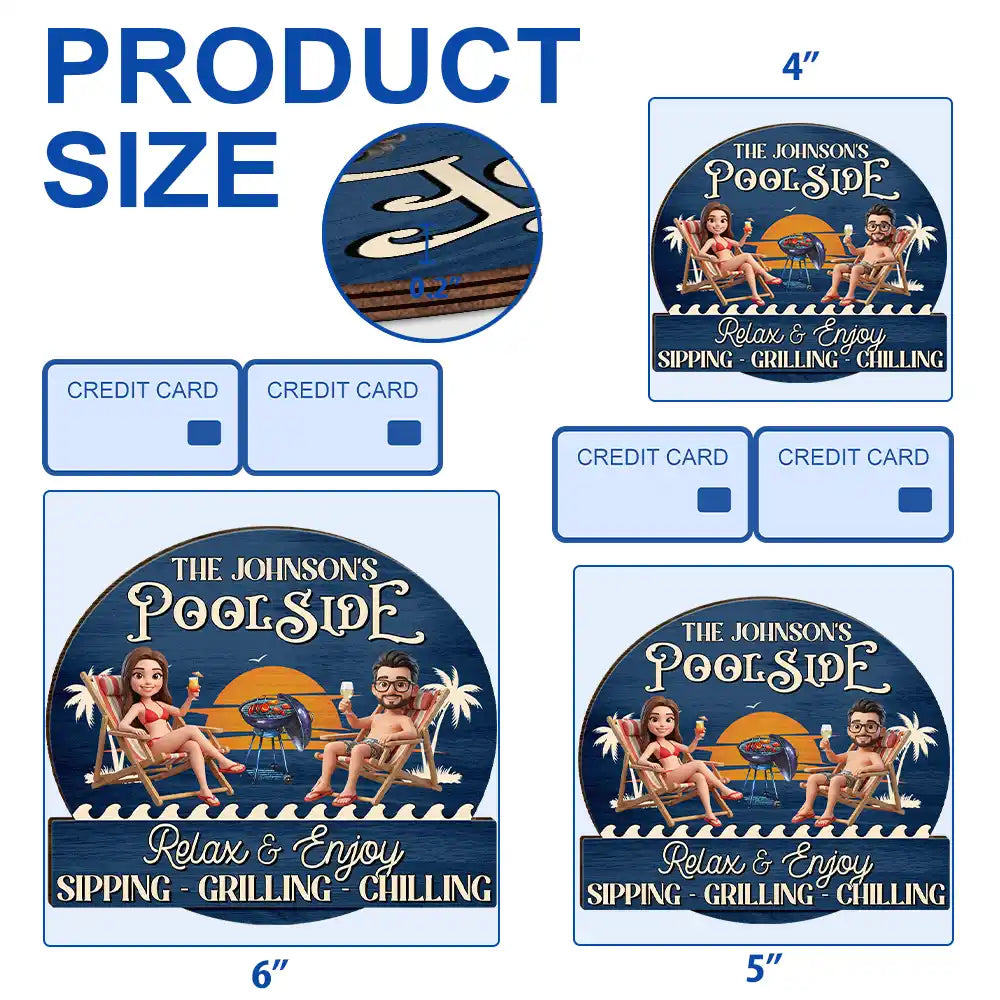 Custom Photo 3D Summer Concept Couple Poolside Paradise Relax Enjoy - Personalized Custom Shaped Wood Sign