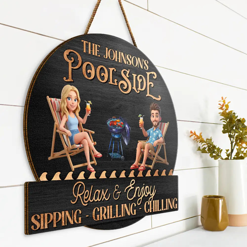 Custom Photo 3D Summer Concept Couple Poolside Paradise Relax Enjoy - Personalized Custom Shaped Wood Sign
