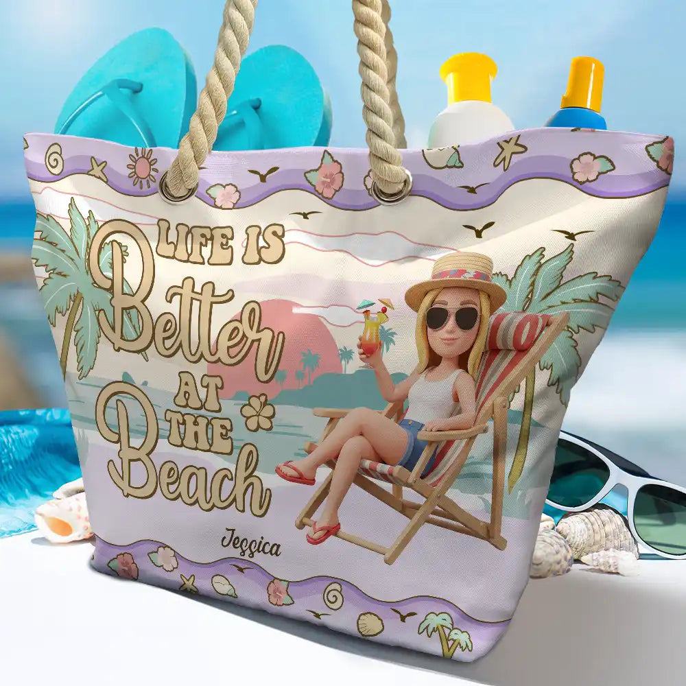 Custom Photo 3D Summer Concept Just A Girl Who Loves Beaches Vacation - Personalized Beach Bag