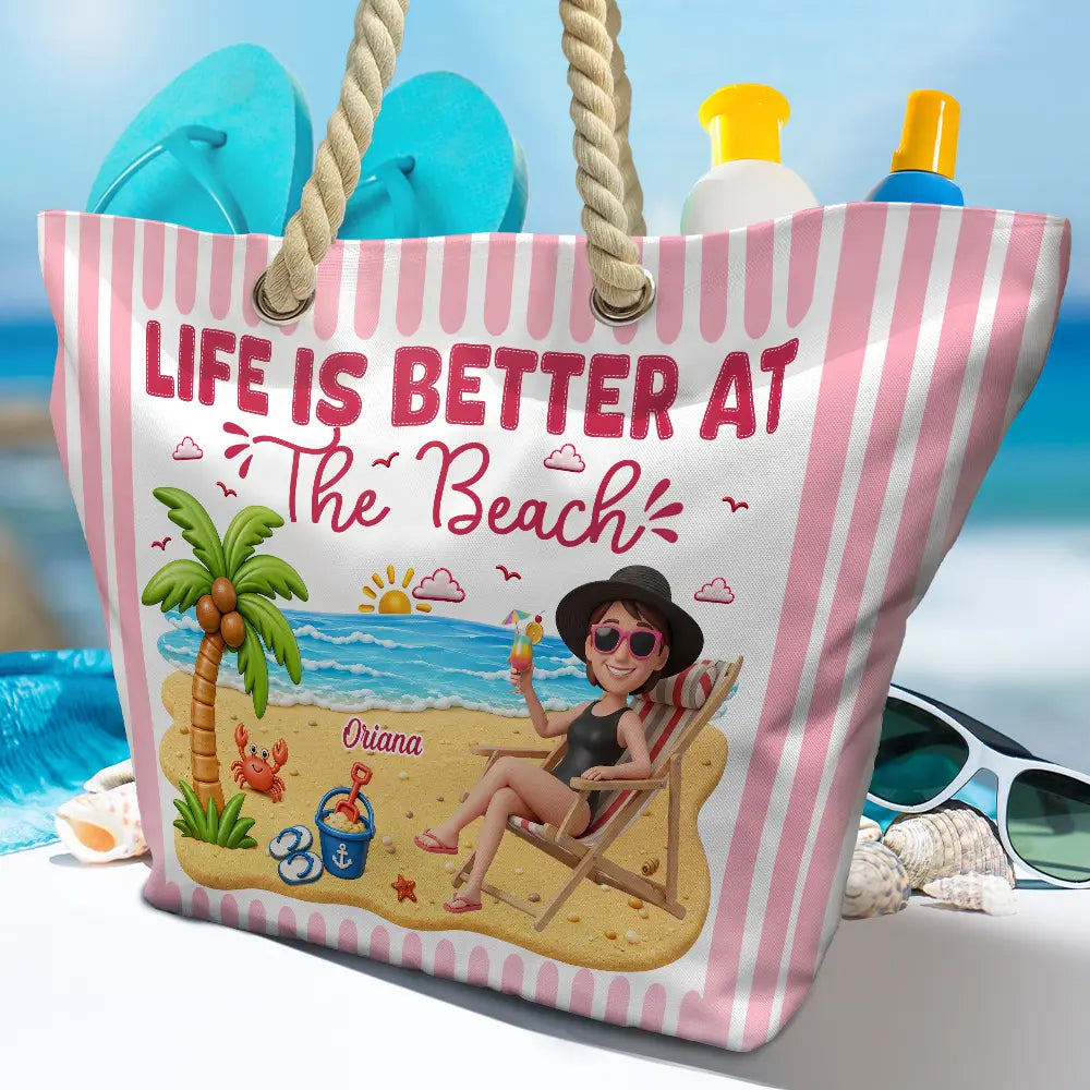 Custom Photo 3D Summer Concept Just A Girl Who Loves Beaches - Personalized Beach Bag