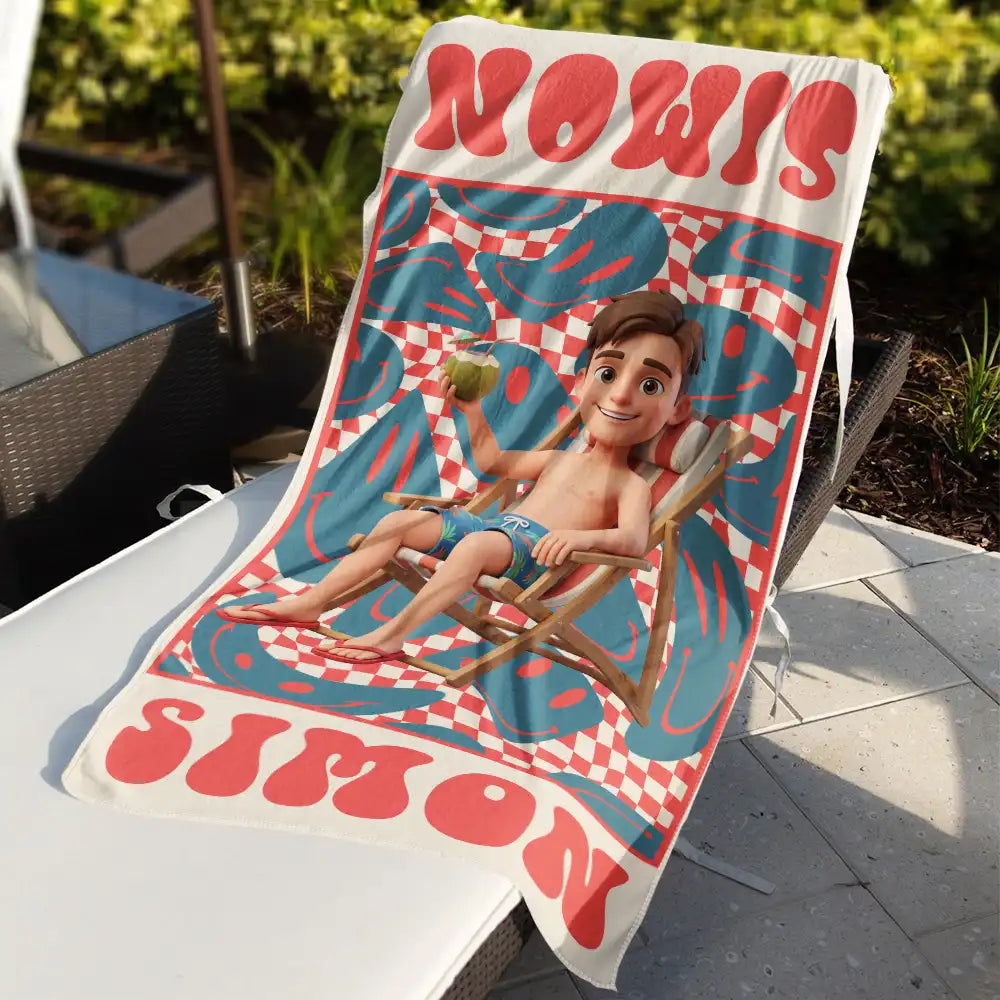 Custom Photo 3D Summer Concept Retro Traveling Beach Poolside Swimming Picnic - Personalized Beach Towel