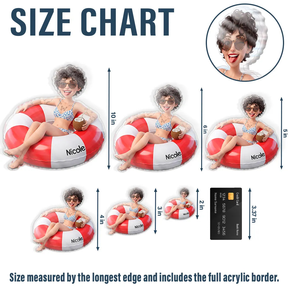 Custom Photo 3D Summer Concept Swimming Float Cruising - Personalized Acrylic Magnet