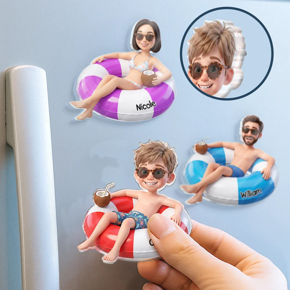 Custom Photo 3D Summer Concept Swimming Float Cruising - Personalized Acrylic Magnet