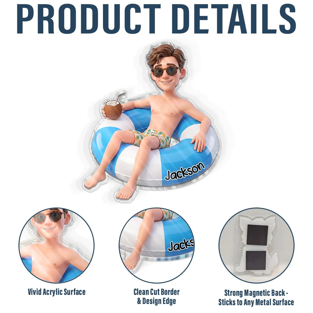 Custom Photo 3D Summer Concept Swimming Float Cruising - Personalized Acrylic Magnet
