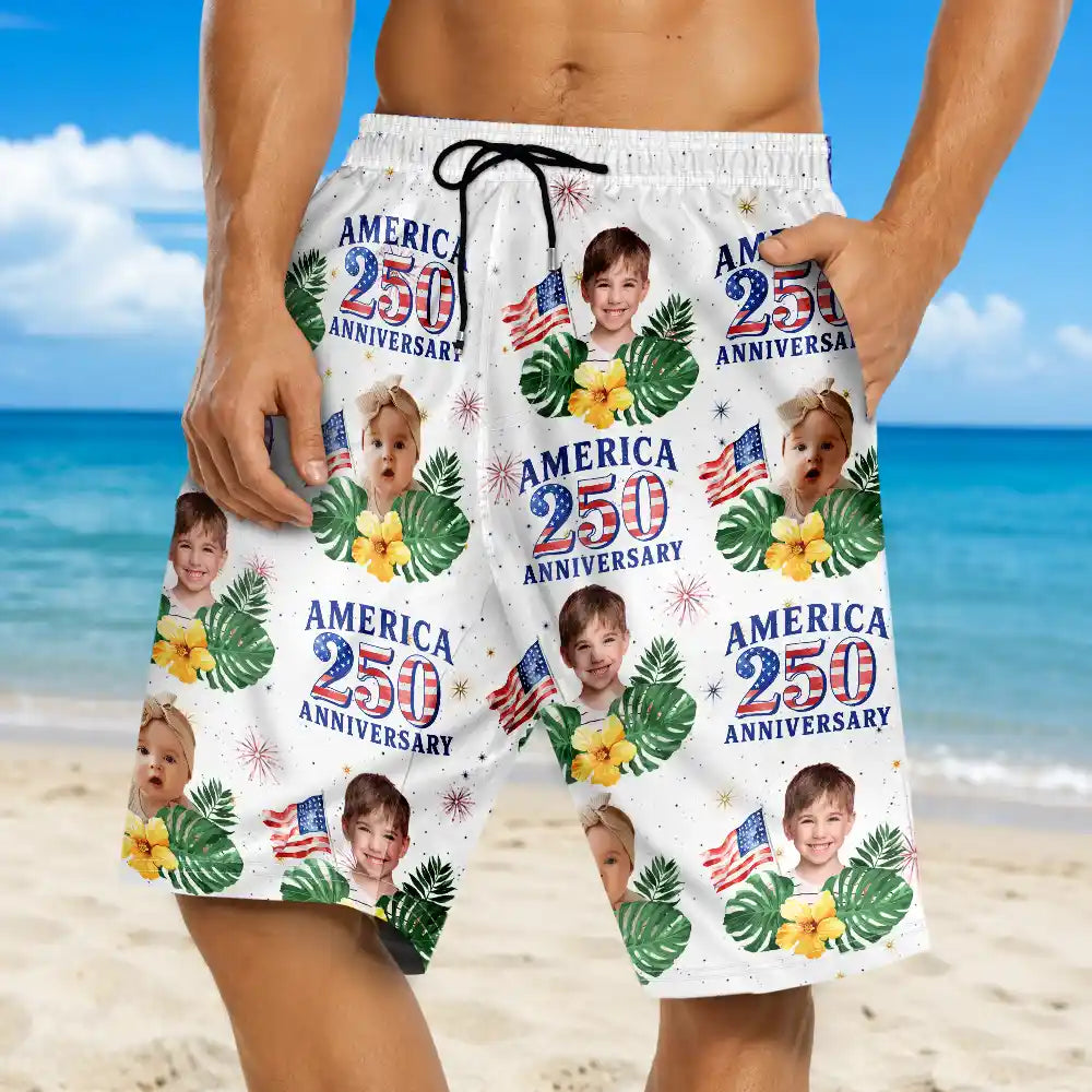 Custom Photo America 250 Anniversary Dog Cat Pet - Personalized Unisex Beach Shorts