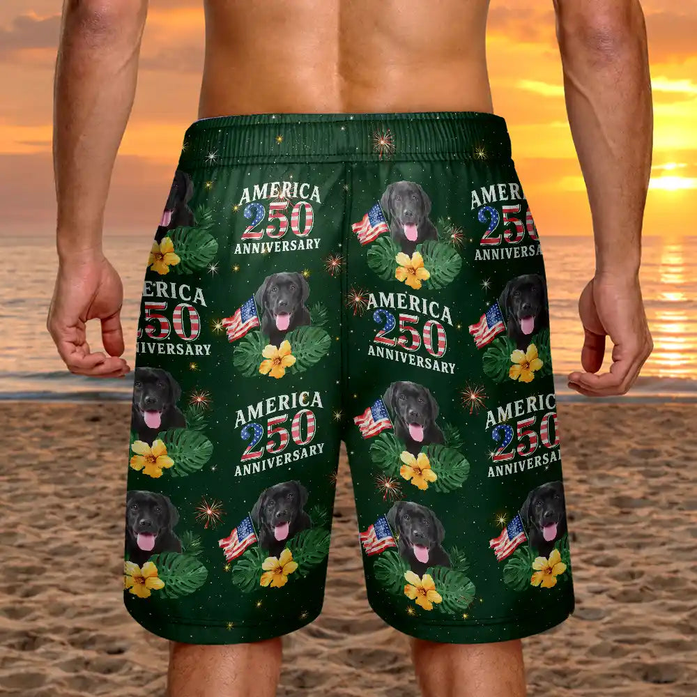 Custom Photo America 250 Anniversary Dog Cat Pet - Personalized Unisex Beach Shorts