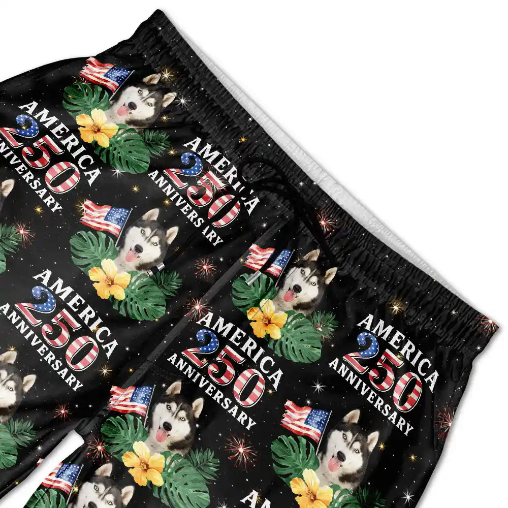 Custom Photo America 250 Anniversary Dog Cat Pet - Personalized Unisex Beach Shorts