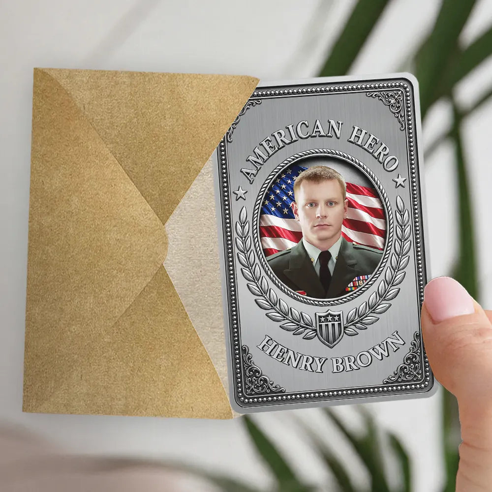 Custom Photo American Hero 250 Years Of Freedom - Personalized Aluminum Wallet Card