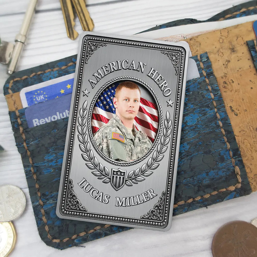 Custom Photo American Hero 250 Years Of Freedom - Personalized Aluminum Wallet Card