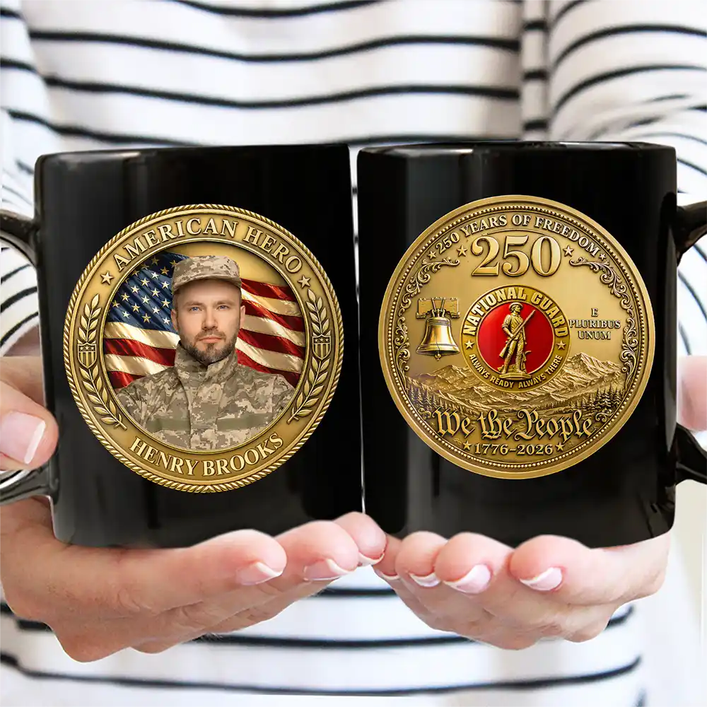 Custom Photo American Hero 250 Years Of Freedom - Personalized Black Mug