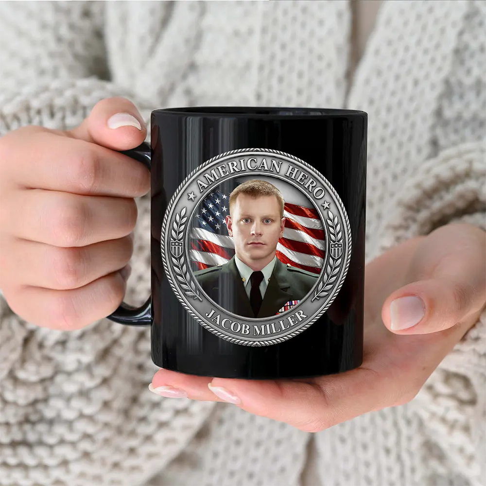 Custom Photo American Hero 250 Years Of Freedom - Personalized Black Mug
