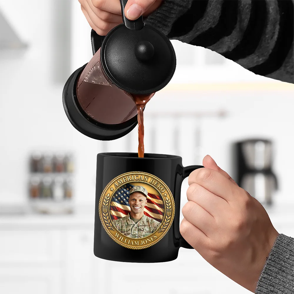 Custom Photo American Hero 250 Years Of Freedom - Personalized Black Mug