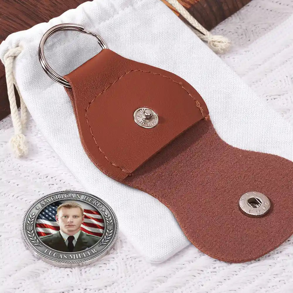Custom Photo American Hero 250 Years Of Freedom - Personalized Leather Pocket Hug