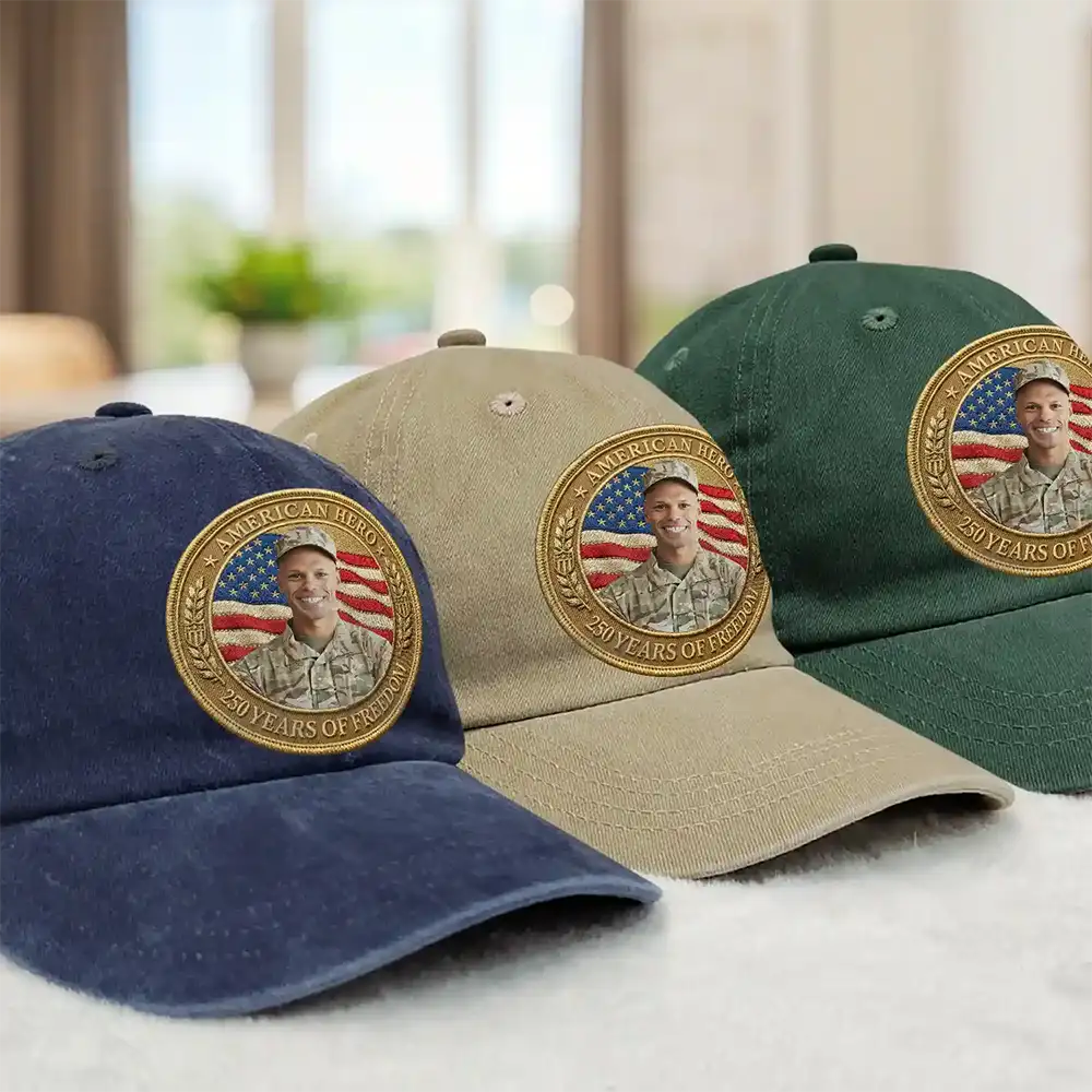 Custom Photo American Hero 250 Years Of Freedom - Personalized Vintage Washed Denim Cap