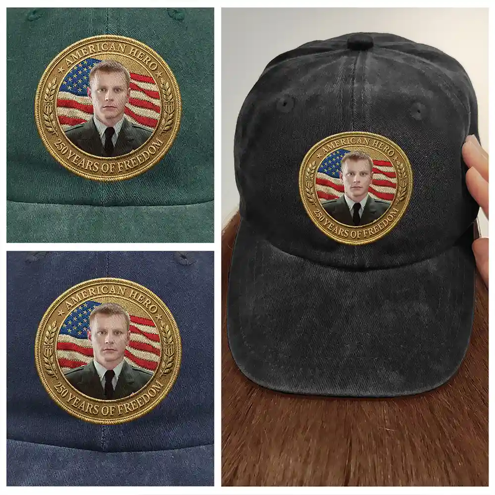 Custom Photo American Hero 250 Years Of Freedom - Personalized Vintage Washed Denim Cap