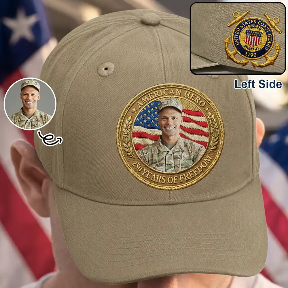Custom Photo American Hero 250 Years Of Freedom - Personalized Vintage Washed Denim Cap
