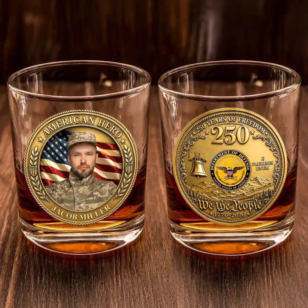 Custom Photo American Hero 250 Years Of Freedom - Personalized Whiskey Glass