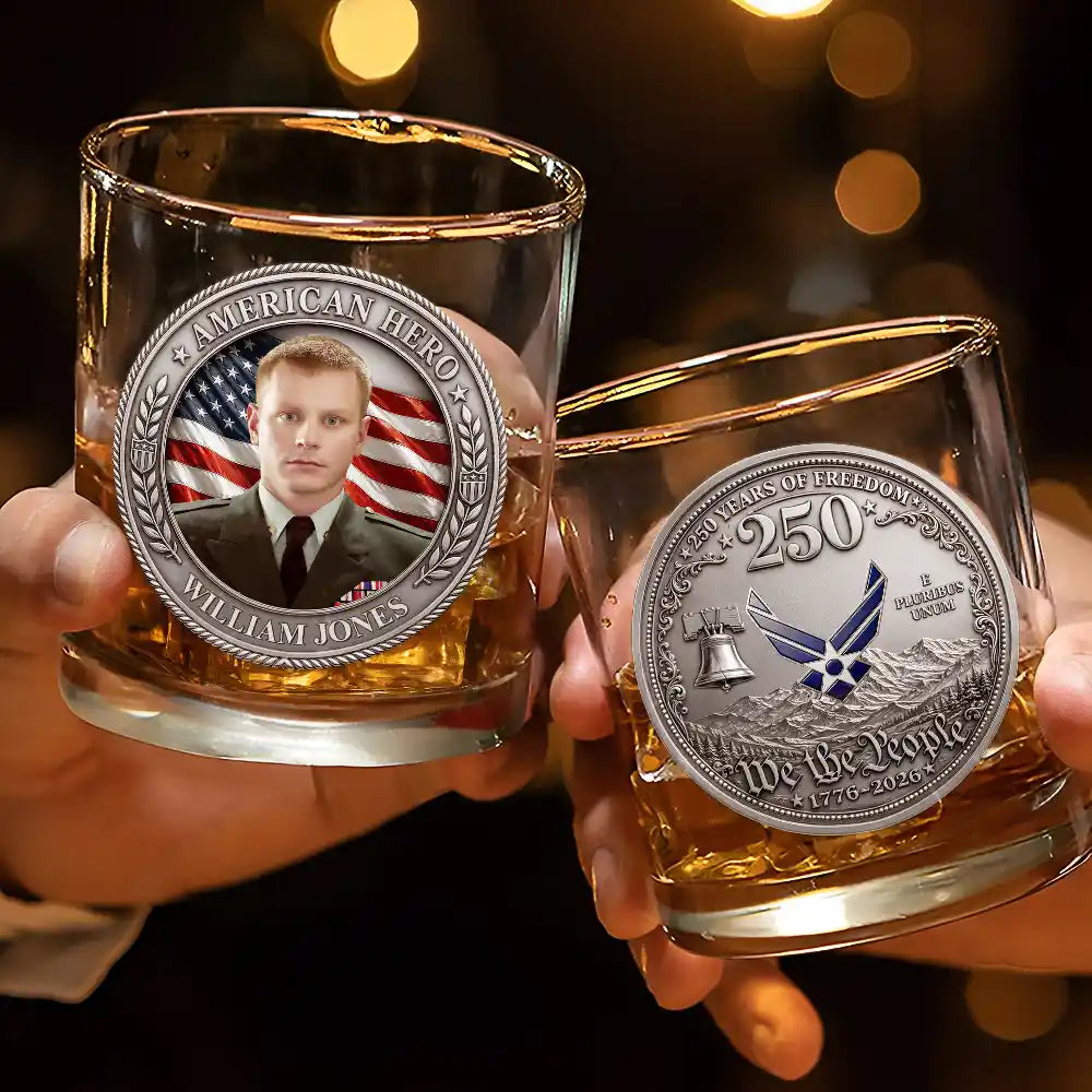 Custom Photo American Hero 250 Years Of Freedom - Personalized Whiskey Glass