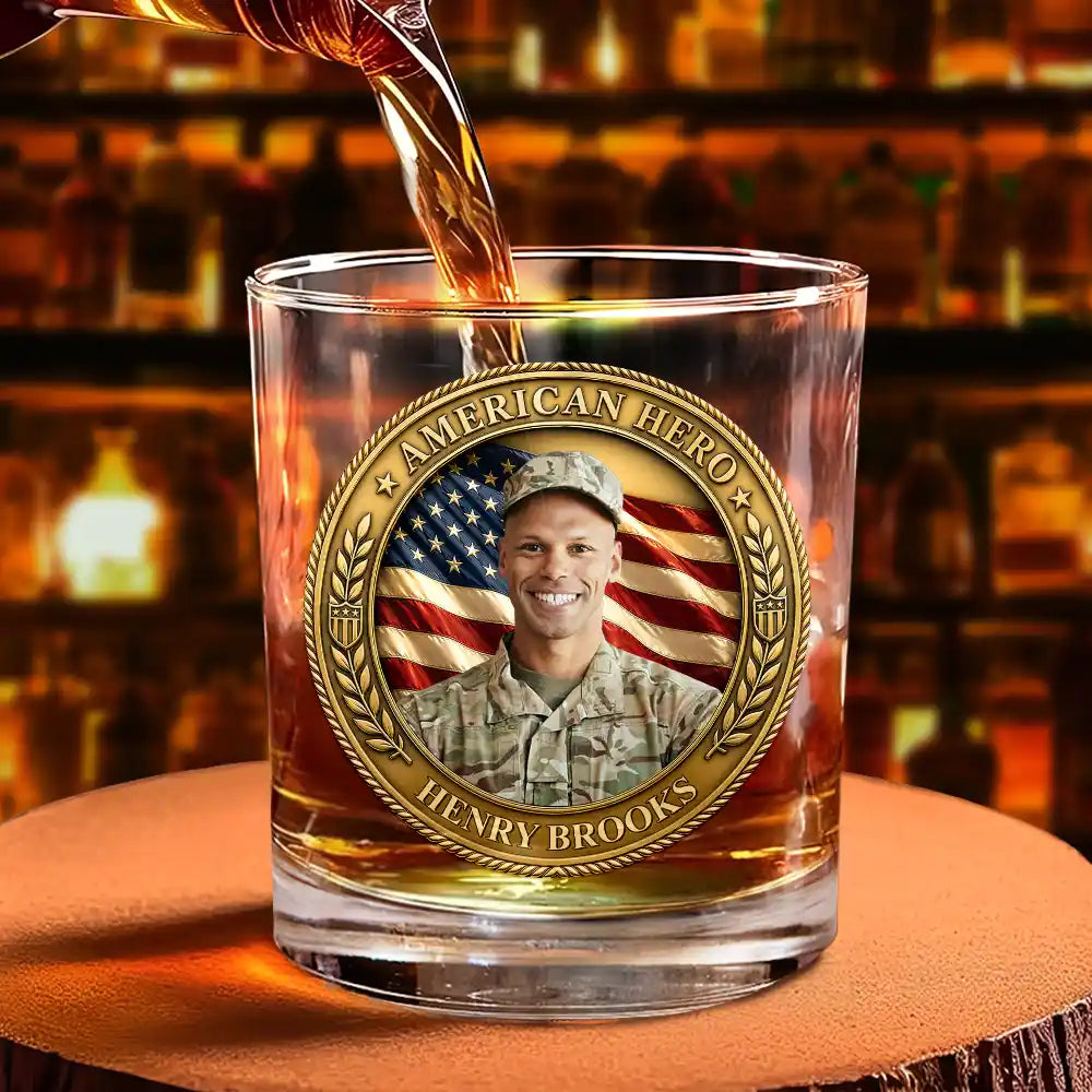 Custom Photo American Hero 250 Years Of Freedom - Personalized Whiskey Glass