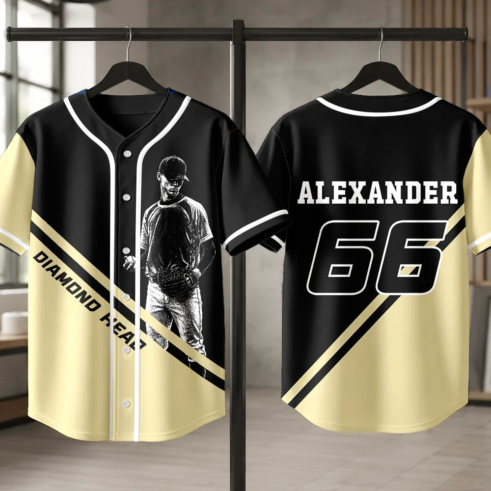 Custom Photo Baseball Player With Name & Number - Personalized Baseball Jersey Shirt