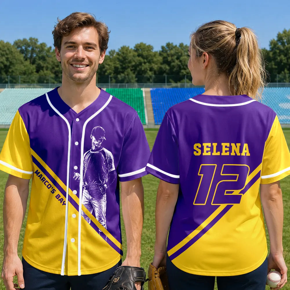 Custom Photo Baseball Player With Name & Number - Personalized Baseball Jersey Shirt